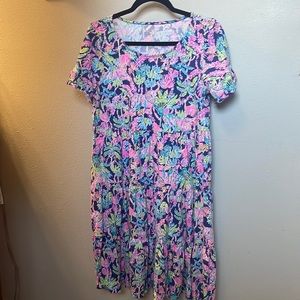 Lilly Pulitzer Pink and Blue Floral Midi Dress